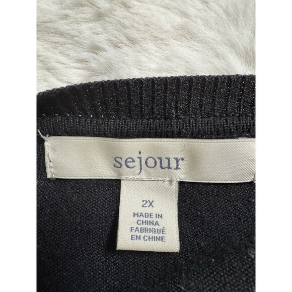 Sejour Nylon Cardigan Sweater Womens 2X Black Minimalist Lagenlook Button Up - Picture 4 of 6